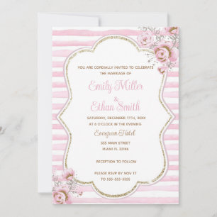 Pink gold floral wedding invitation watercolor