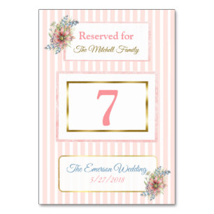 PInk Gold Floral Wedding Table Number Card