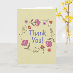 Pink Gold Floral Wreath Thank You Card