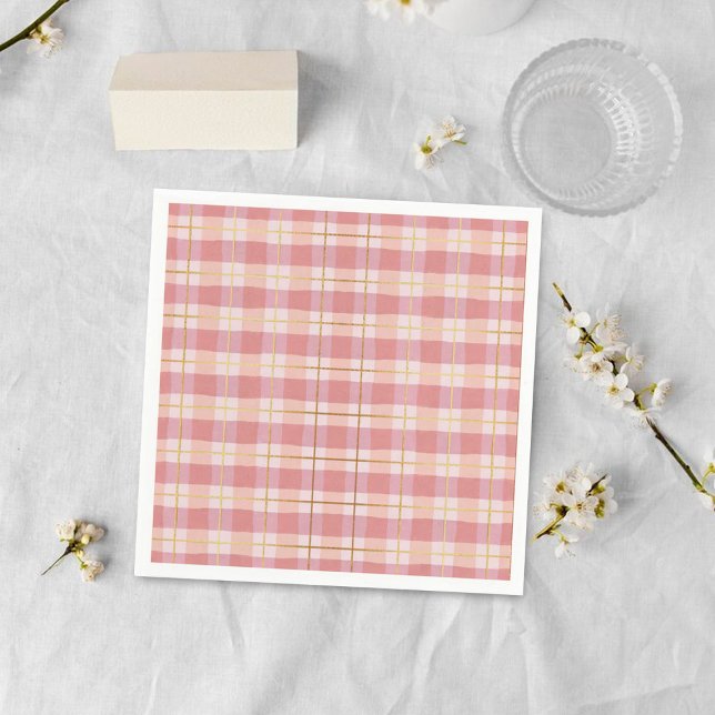 Pink & Gold Foil Buffalo Plaid Napkin (Creator Uploaded)
