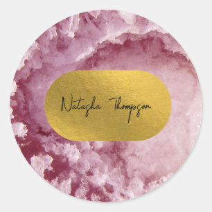 Pink Gold Foil Sea Crystals Signature Classic Round Sticker