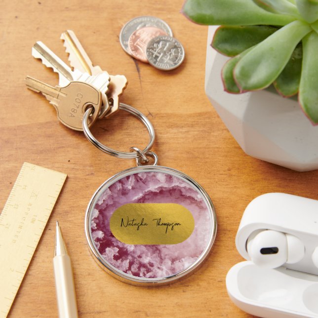 Pink Gold Foil Sea Crystals Signature   Key Ring (Desk)