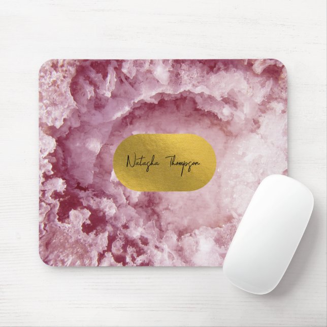 Pink Gold Foil Sea Crystals Signature  Mouse Pad (With Mouse)