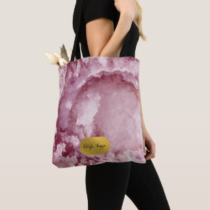 Pink Gold Foil Sea Crystals Signature Script Tote Bag