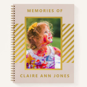 Pink Gold Foil Stripes Child Memory Notebook