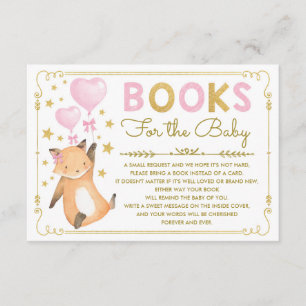Pink Gold Fox Baby Girl Shower Bring a Book Card