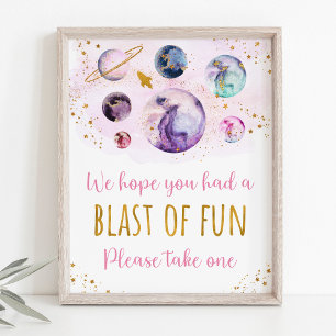 Pink Gold Galaxy Space Birthday Favour Sign