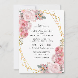 Pink & Gold Geometric Elegant Boho Floral Wedding Invitation