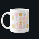 Pink Gold Geometric Shapes Monogram Name Custom Large Coffee Mug<br><div class="desc">This customisable mug showcases a playful geometric design in soft pastel tones accented with gold, creating a modern and artistic look that's perfect for brightening your day. Add a personal touch by featuring a name, making it an ideal gift for loved ones or a stylish addition to your morning routine....</div>
