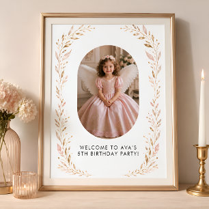 Pink Gold Girl 5th Birthday Welcome Sign