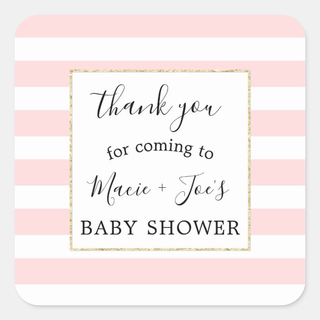 Pink Gold girl baby shower favour thank you sticke Square Sticker (Front)