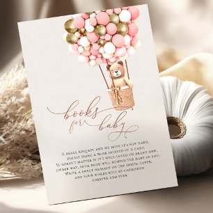 Pink Gold Girls Bear Balloons Baby Books Enclosure Card