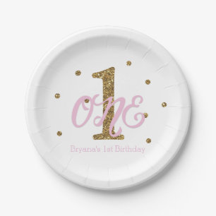 Pink & Gold Girls ONE 1st Birthday Party Paper Plate