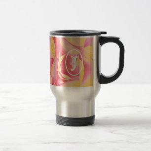 Pink Gold Girly Elegant Floral Monogram Travel Mug