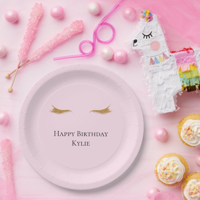 Pink Gold Glam Glitter Eyelashes Paper Plate (Party)