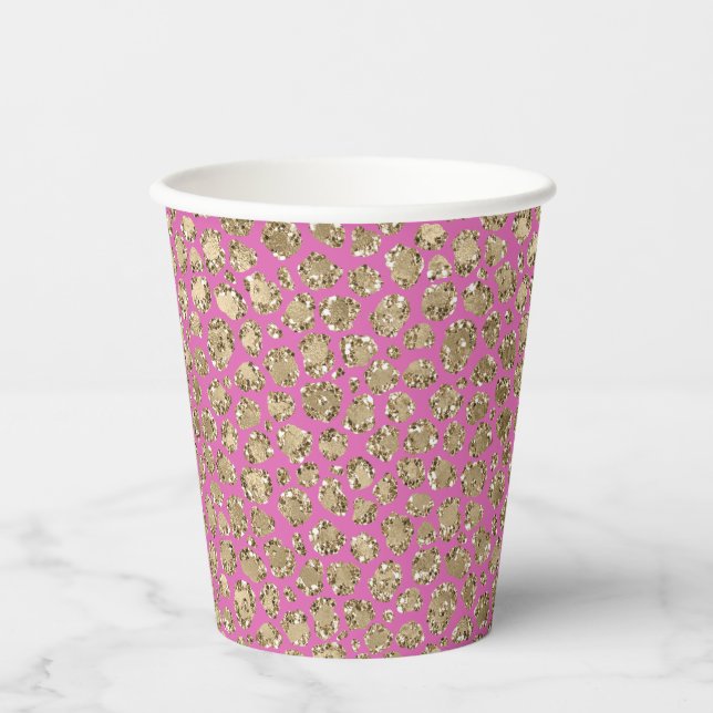 Pink Gold Glam Glitter Leopard   Paper Cups (Front)