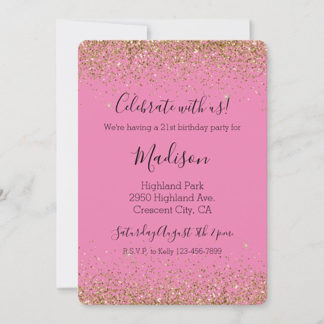 Pink Gold Glam Glitzy Sparkle Glitter  Invitation (Front)