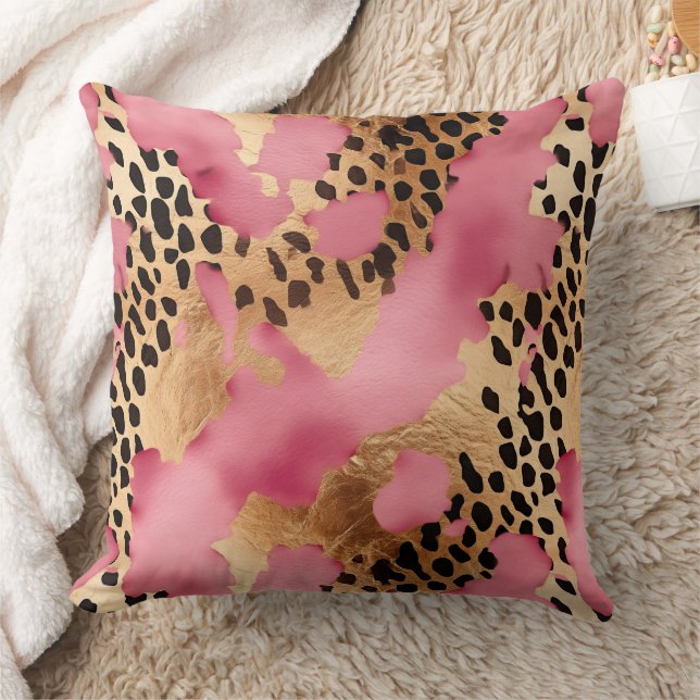Pink Gold Glam Leopard Cushion (Blanket)