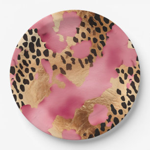 Pink Gold Glam Leopard Paper Plate