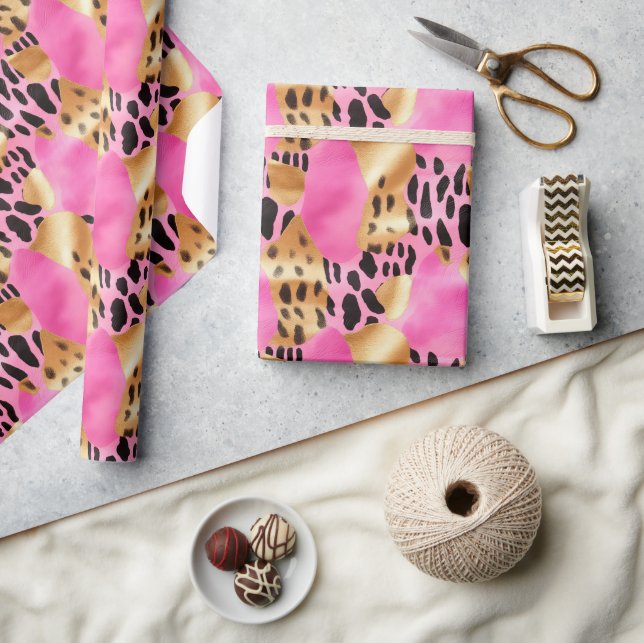 Pink Gold Glam Leopard Print Wrapping Paper (Crafts)