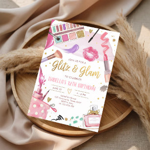 Pink Gold Glam Spa Makeup Birthday Invitation
