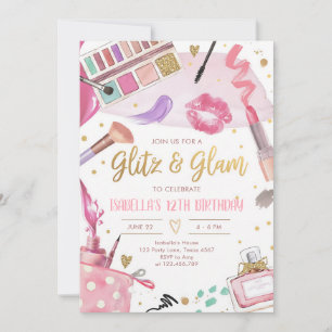 Pink Gold Glam Spa Makeup Birthday Invitation