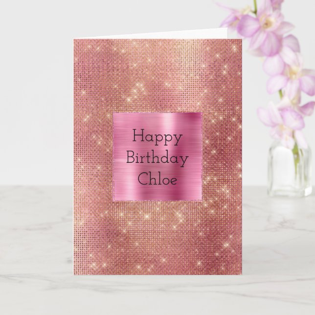 Pink Gold Glam Sparkle Card (Orchid)