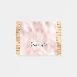 Pink Gold Glam Stripes personalized Monogram Post-it Notes