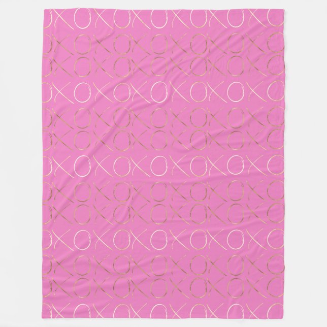 Pink Gold Glam XOXO Fleece Blanket (Front)