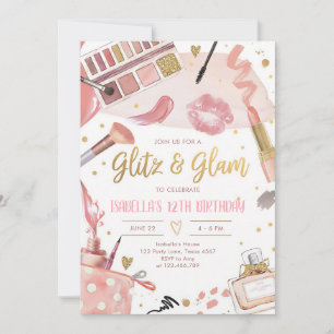 Pink Gold Glamour Spa Makeup Birthday Invitation