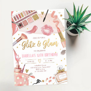 Pink Gold Glamour Spa Makeup Birthday Invitation
