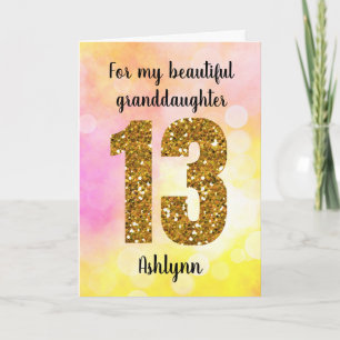 Pink Gold Glitter 13th Birthday Granddaughter Card