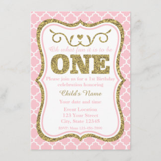 Pink Gold Glitter 1st Birthday Invite