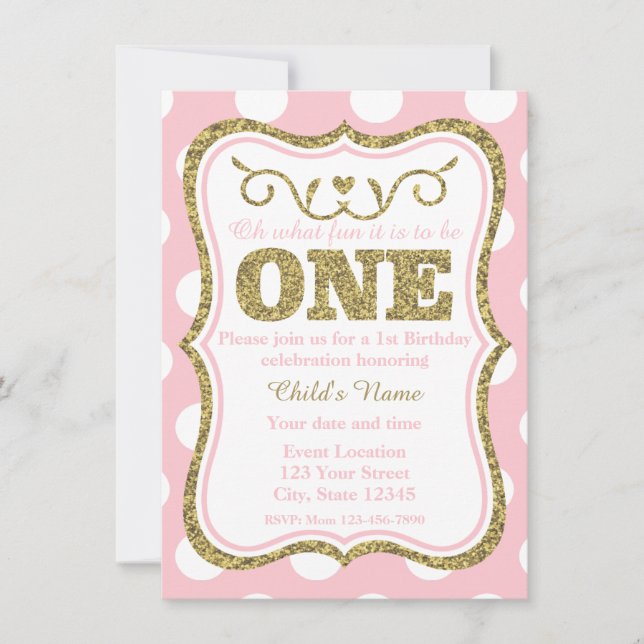 Pink Gold Glitter 1st Birthday Invite (Front)