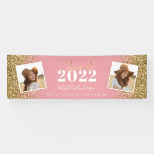 pink gold glitter 2 photo class of graduation banner