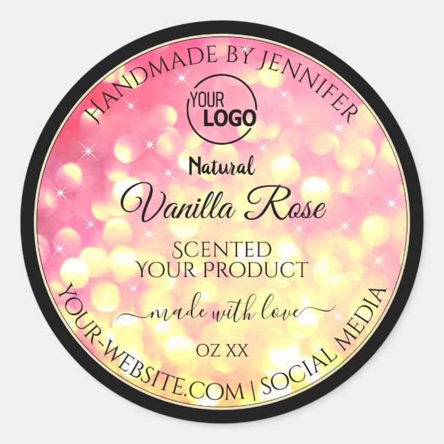 Pink Gold Glitter Add Logo Product Packaging Label (Front)