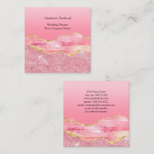 Pink Gold Glitter Agate Trendy Small Business Square Business Card