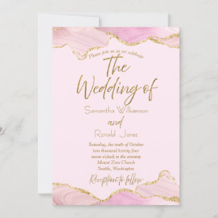 Pink & Gold Glitter Agate Wedding Invitation
