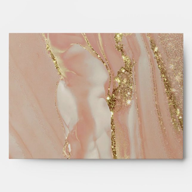 Pink Gold Glitter Alcohol Ink Chic Envelope (Front)