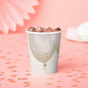 Pink & Gold Glitter Birthday Party Balloons Paper Cups