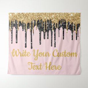 Pink Gold Glitter Birthday Photo Booth Backdrop Tapestry