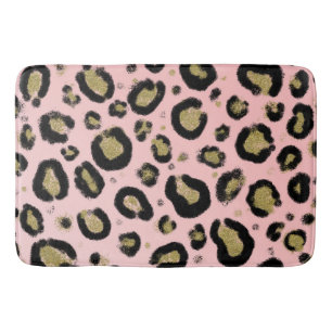 Pink Gold Glitter & Black Leopard Cheetah Print Bath Mat