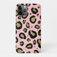 Pink Gold Glitter & Black Leopard Cheetah Print