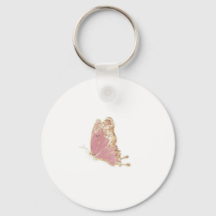 Pink Gold Glitter Butterfly Aesthetic Key Ring