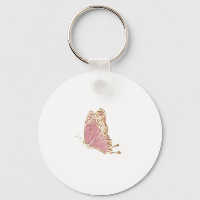 Pink Gold Glitter Butterfly Aesthetic  Key Ring (Front)