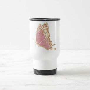 Pink Gold Glitter Butterfly Aesthetic Travel Mug