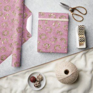 Pink Gold Glitter Circles Birthday Wrapping Paper