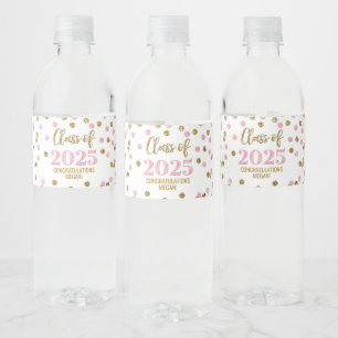 Pink Gold Glitter Class of 2025 Graduation Water Bottle Label