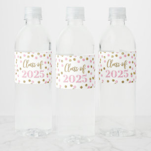 Pink Gold Glitter Class of 2025 Graduation Water Bottle Label