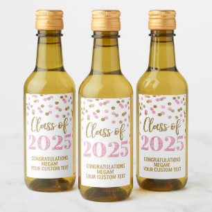 Pink Gold Glitter Class of 2025 Graduation Wine Label
